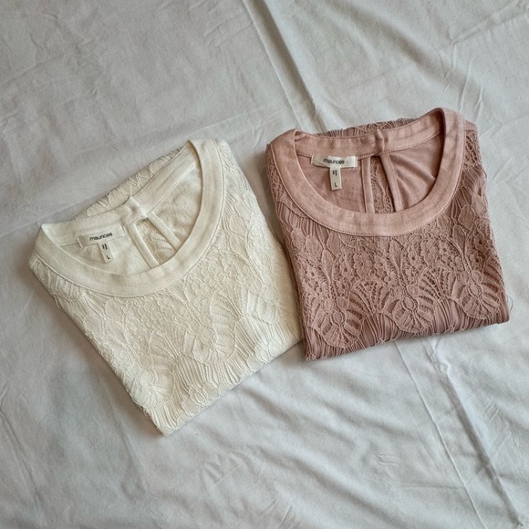 NWOT - MAURICES Size Large Set of 2 Lace Sleeveless Tops in Rose and Off-White - Picture 3 of 14